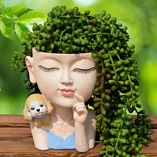 Jytti Face Flower Pot Head Planter, Planters For Indoor Plants, Small Plant Pots, Plant Pot With Drainage, Succulent Flower Pots, Dog Mom Gifts For Women, Modern Vase Decor For Her Home #TOP2