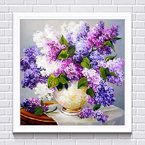 Dcidbei Diy 5D Diamond Painting Shiny Crystal Diamond Kits, Purple Flowers Painting Diamonds, Rhinestone Embroidery Cross Stitch Kits Supply Arts Craft Canvas Wall Decor Stickers Home Decor12X12Inches #TOP3