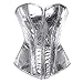 Produktbild Josamogre Leder Korsett Corset Top Damen Kunstleder Corsage Gothic Reißverschluss Sexy Silber L