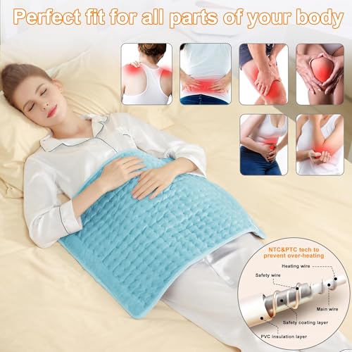 Image of Deepsoon Heating Pad,Electric Heating Pads for Back,Neck,Moist Heating Pad for Abdomen Shoulder Knee Legs,Dry /Moist Heat&Auto Shut Off,Mother's Day Birthday for Men and Women,Light Blue,24x20 Inch