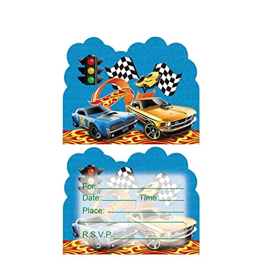 Paige Party supplier yoda spider super hero red cars hot Race Car Wheels Ghostbuster cat and hat Invitations Cards Supplies Birthday Card - 20 Set (HOT CAR)