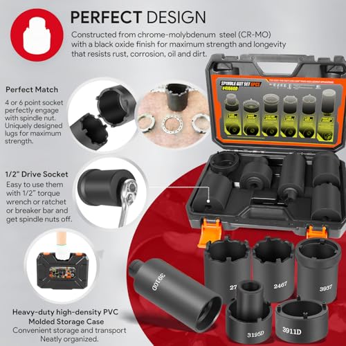 image for sixcow 6 Pack Spindle Socket Set, 41660D 4WD Axle Hub Lock Nut Socket 