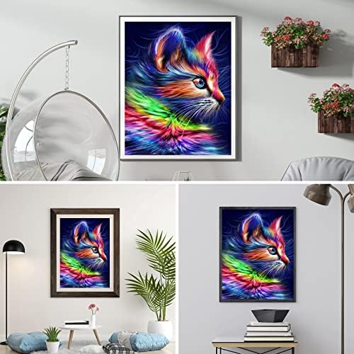 AIRDEA 5D Cat Diamond Painting Kits for Adults Kids, DIY Animal Diamond Painting Kits 5D Round Full Drill Cat Diamond Art Kits Cross Stitch Paint by Numbers Rainbow Gem Art Painting 11.8x15.7inch