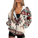 Srengjodk Western Clothing Aztec Hoodie Sweater for Women, Native American Sweatshirt, Western Jacket, Retro Red Large