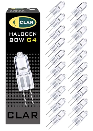 Immagine prodotto: CLAR - Lampadina Alogena G4 12V 20W, Lampadina G4 20W, Lampadine G4 Alogene Lampadina Cappa Cucina Mini Faretto Alogena (Pack 20)