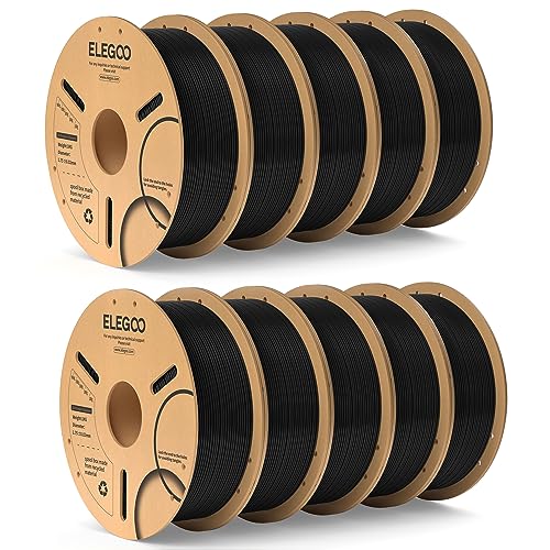 ELEGOO PLA Filament 1.75mm Black 10KG, 3D Printer Filament Bulk Dimensional Accuracy +/- 0.02mm, 10 Pack 1kg Cardboard Spool(2.2lbs) 3D Printing Filament Fits for Most FDM 3D Printers