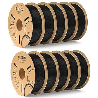 ELEGOO PLA Filament 1.75mm Black 10KG, 3D Printer Filament Bulk Dimensional Accuracy +/- 0.02mm, 10 Pack 1kg Cardboard Spool(2.2lbs) 3D Printing Filament Fits for Most FDM 3D Printers