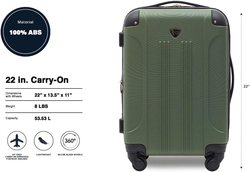 Travelers Club Chicago Hardside Expandable Spinner Luggage, Thyme Green, 22" Carry-On - Image 2