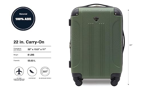 Travelers Club Chicago Hardside Expandable Spinner Luggage, Thyme Green, 22″ Carry-On