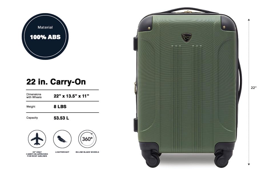 Image of Travelers Club Chicago Hardside Expandable Spinner Luggage, Thyme Green, 22 inch Carry-On