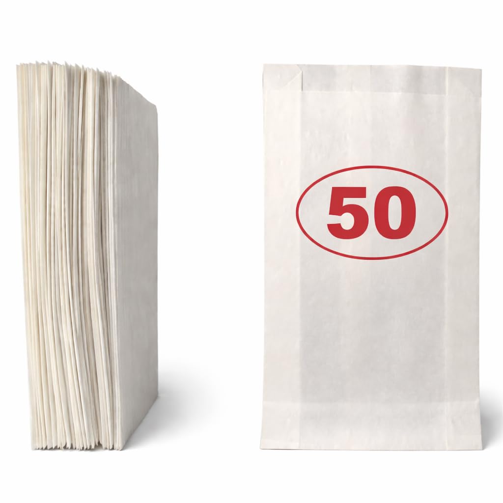 VEZODEK White Kraft Paper Bags for Kids Party Favour Small Food 20x12cm, It Can Be Used As Sandwich Bread Lunch Bag, Sweet Gift Bags, Popcorn Bags (50) โ image 1