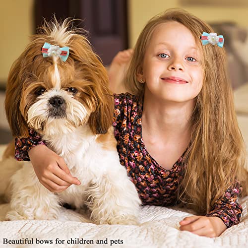 Ivia Pet 100 Pcs Dog Hair Bows, 50 Pairs Metal Clip Dog Bowknot With Pearls & Flowers For Groomer Boy Girl Yorkie Puppies Small Dogs Cats Pets Topknot Matching Hair Grooming Accessories(Random Color) #TOP1