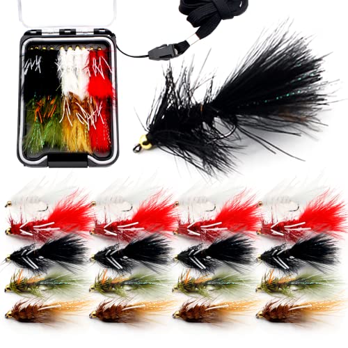 Ghanneey 20Pcs Fly Fishing Dry Flies Lures Woolly Bugger Streamer Fishing Lures Bass Lure Fly Assortment For Bass Trout Panfish Bluegill Salmon #TOP16