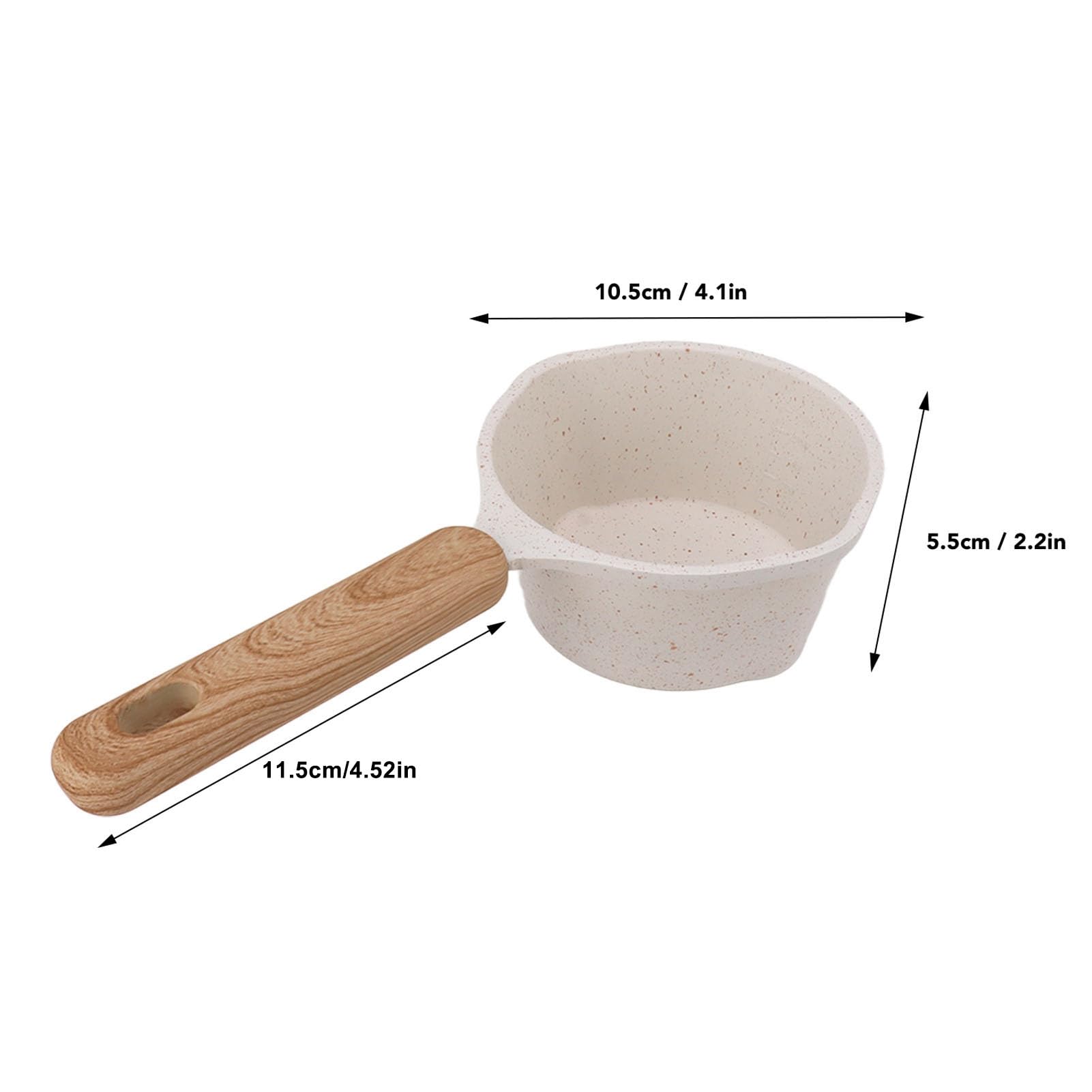 Mini Casserole à Lait 250 ML Maifanstone Casserole Chauffe-Lait Blanc avec Manche en Bois et Échelle de Mesure, Pot à Beurre pour Tables de Cuisson à Induction Cuisinière à Gaz