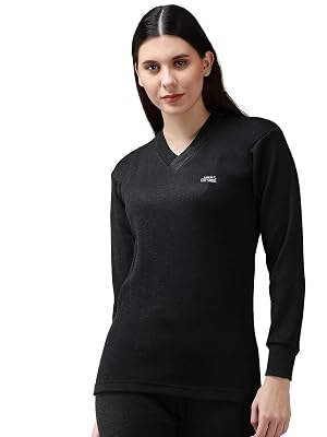 Lux Cott's Wool Women's Upper Thermal Relaxed Fit Top (Pack of 1)(Cottswool-Women-Vn-Upper-Black-1-85_Black_Medium)