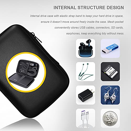 Image of Hard Drive Carrying Case Storage Organizer Bag Multi-Purpose Universal Carry Pouch Compatible with Western Digital WD Elements Seagate, 2.5'' EVA Shockproof Travel Case (Black)