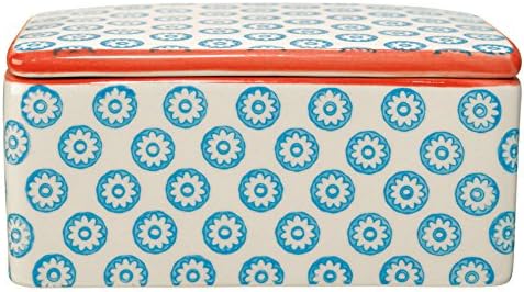 Bloomingville Ceramic Butter Dish Emma - Colorful Butter-Box L 5'' W 4'' H 2.5'', Stoneware, Blue red