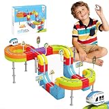 Electric Train Set for Kids, 70PCS 3D Cube Track with Train, Traffic Signs & Bridge, DIY Building Toys for Boys Girls, Creative Toy Birthday for Kids 3-12 Years Old