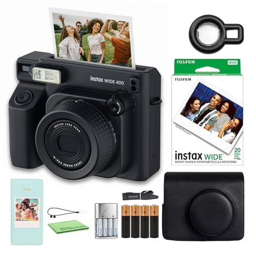 Image of Fujifilm Instax Wide 400 Instant Film Camera - Black Bundle with Fuji Instax-Wide Instant Film (20 Sheets) + Carrying Case + Photo Album + More