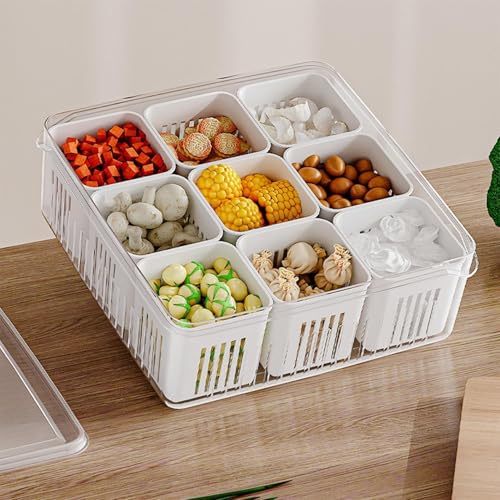 Image of Shuttle Art 9 compartment Ginger And Garlic Storage Box Refrigerator Multi-compartment Double-packed Frozens Draining Water Preparation Box Fruit Garlic Minced Fresh-keeping Box