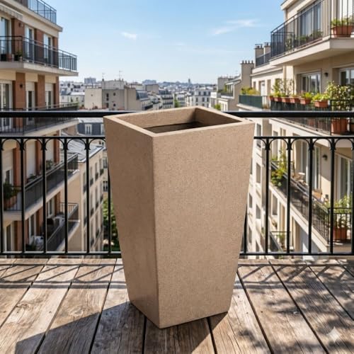 Image of Plastic Planter Pot Gamla 12Inch | 18 Inch | 24 Inch Color White | Black | Beige, Beige, 12 Inch (Plant Not Included)