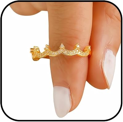 WETMT Princess Crown Ring for Women Dainty Gold Cubic Zirconia Ring Minimalist Gemstone Tiara Ring Rhinestone Princess Queen Band Ring Weddings Fashion Jewelry Accessories