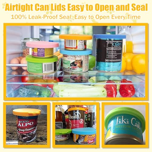 Image of 2PCS Pet Food Can Lids, Silicone Food Can Covers Set, Reusable BPA-Free and Dishwasher Safe for Dog and Cat Food Canned, Yellow /Gray