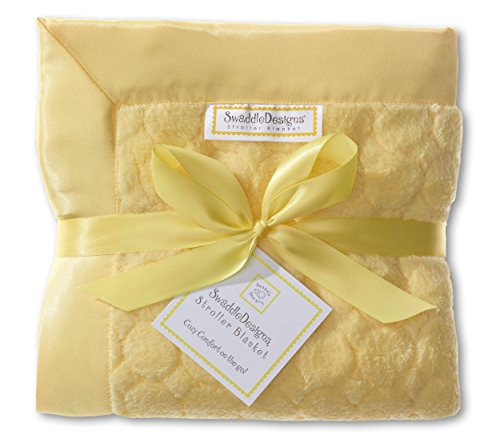 Image of SwaddleDesigns Stroller Blanket, Cozy Plush Baby /Toddler Blanket, 30x40 inches, Yellow Puff Circles with Satin Trim