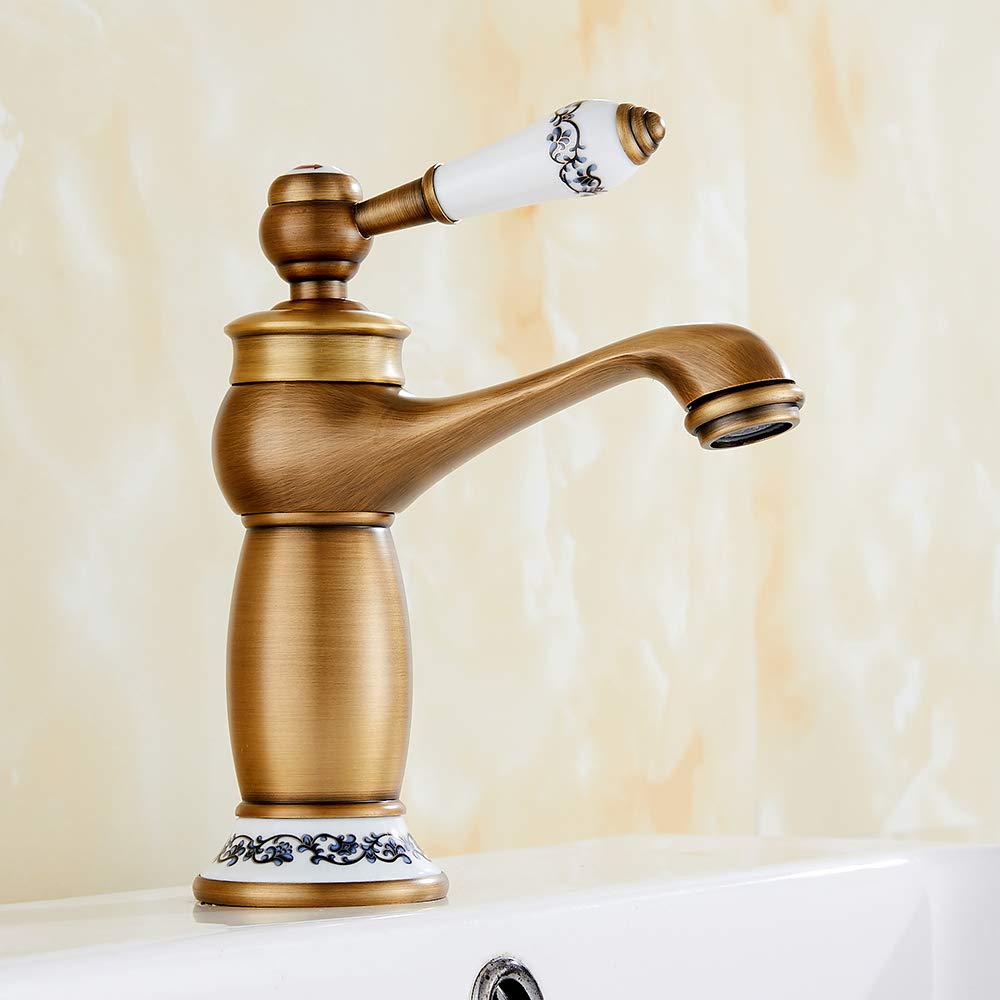 Grifo mezclador para lavabo de baño, latón envejecido, cromado, vintage, una sola palanca de cerámica para fregadero de cocina y baño (envejecido)