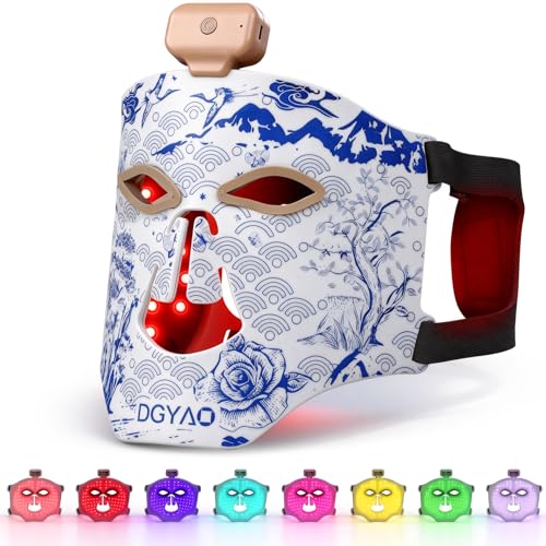 DGYAO Cordless Red Light Therapy Mask for Face, 8 Colors LED Face Mask Light Therapy with Infrared, Portable Rechargeable Facial Skin Care Device for Home and Travel Use