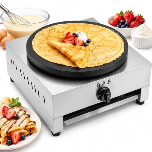 Image of Commercial Crepe Maker 16 Inch, Gas Pancake Machine 2800Pa Tabletop Crepe Griddle with 5.91 ft Gas Hose for Restaurant, Food Truck, Snack Bar