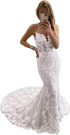 Mermaid Lace Wedding Dresses for Bride 2026 V Neck Bride Dress with Train
