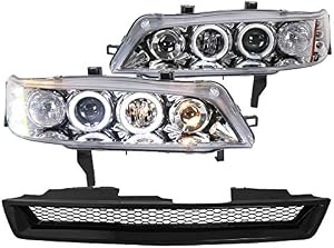 SPEC-D TUNING LED Projector Headlights Metal Mesh Grille Compatible with 1994-1997 Honda Accord Dx Lx Ex Se Left + Right Pair Headlamps Assembly