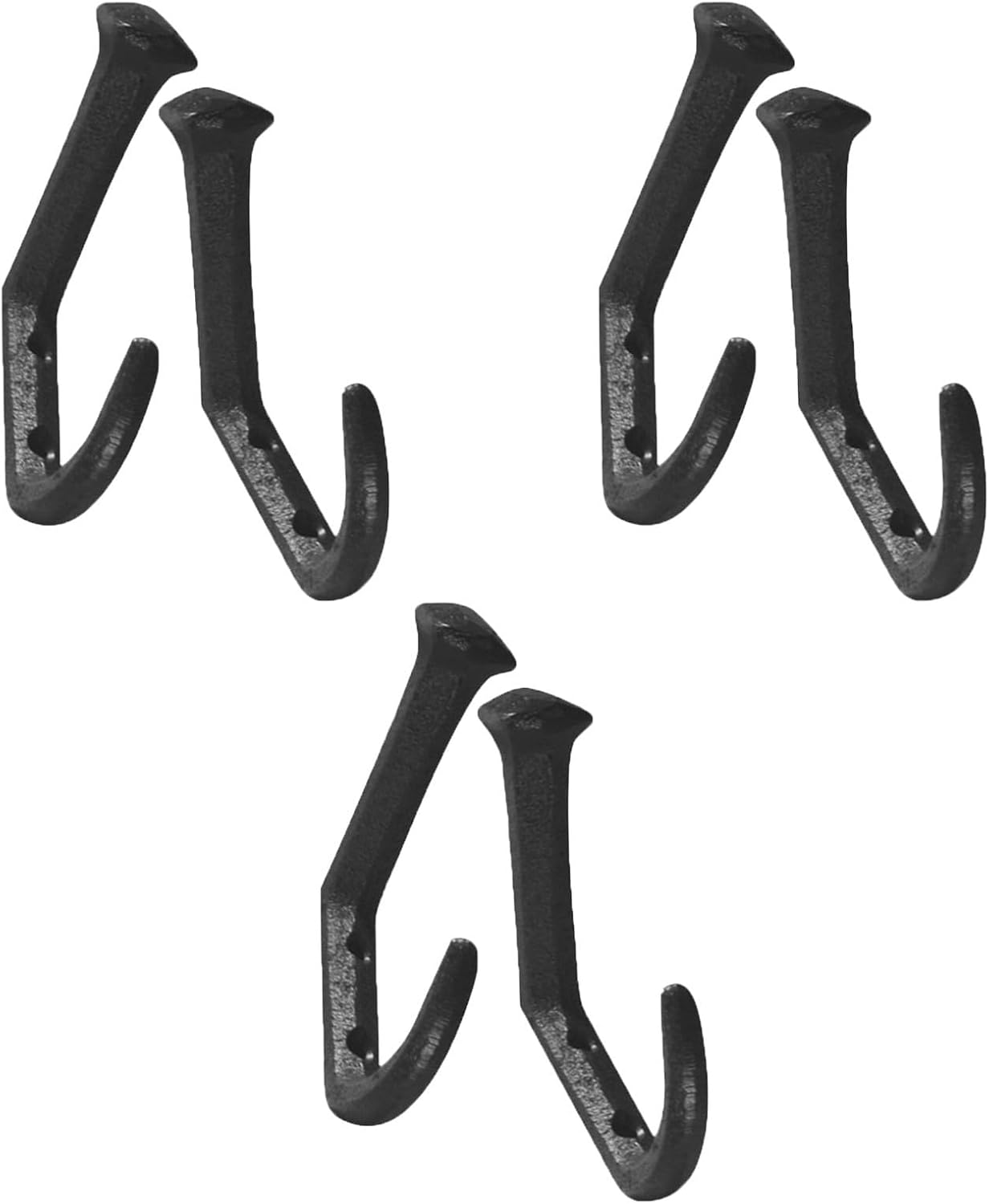 6pcs Cast Iron Wall Hooks Black Rustic Farmhouse Coat Hooks with Curved Nail Design for Hanging Scarves and Towels for Wall Decor and Stair Corners
