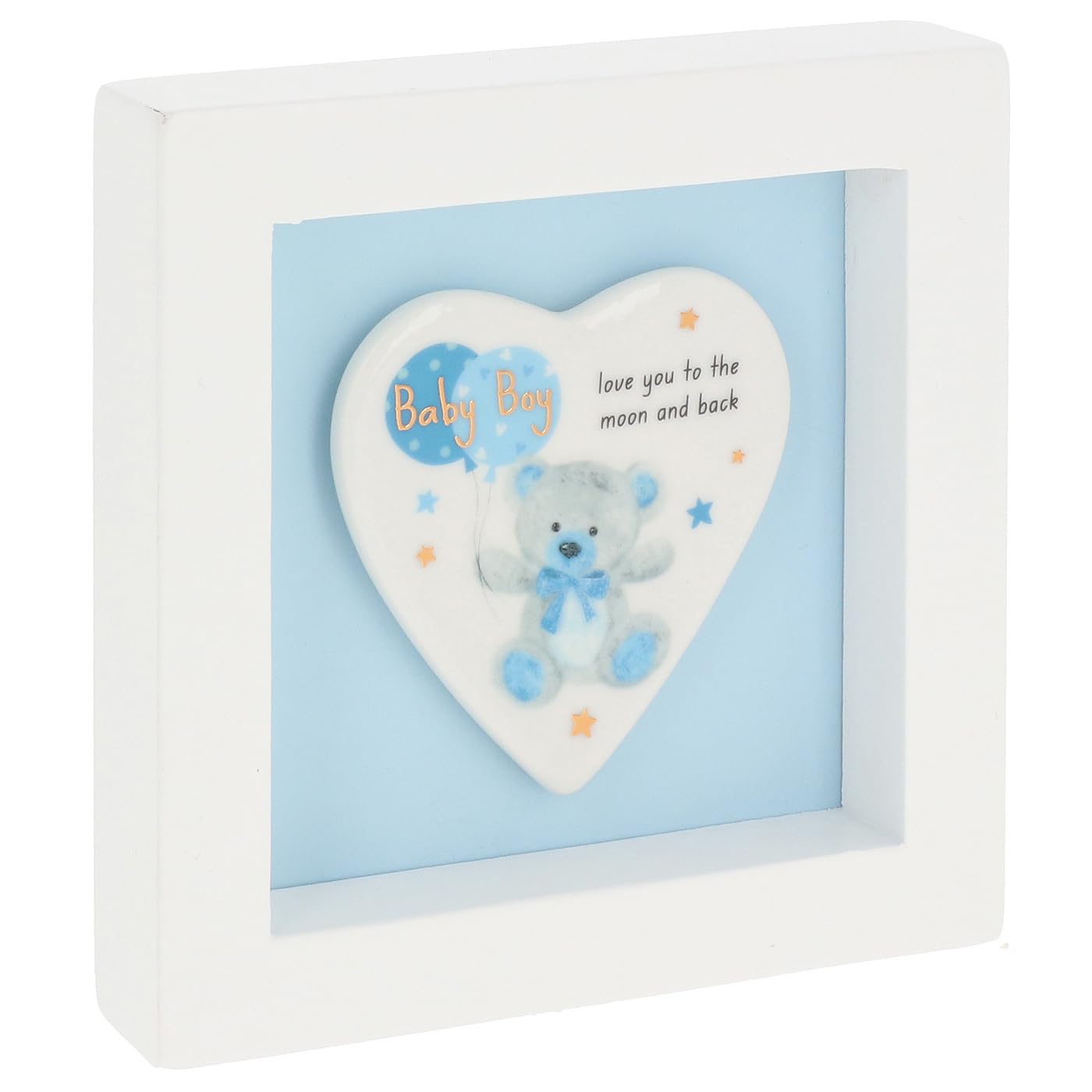 Thoughtful Words Little Bear Art Plaque, Tooth & Curl Box, Birth Certificate & Ceramic Frame - Boy & Girl Variations | Baby Keepsakes & Nursery Gifts (Little Bear Art Plaque Boy)