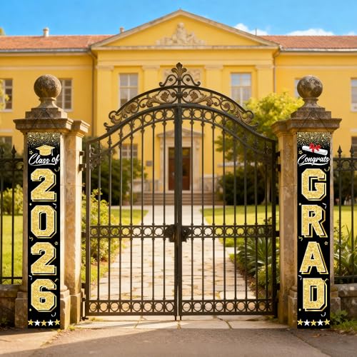 Image of PARTY KNIGHT Graduation Decorations 2026 - Black and Gold Graduation Banner Class of 2026 Congrats Grad Party Supplies Decorations Door Banner 2026 for Graduation Decor