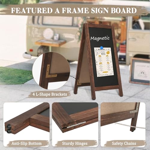 Image of Wooden A Frame Sign, 40 inch x 20 inch Brown Magnetic Sandwich Chalk Board | Double-sides Black Chalkboard Easel Signs, Outdoor Menu Sidewalk Sign for Bussiness, Restaurant, catering supplies