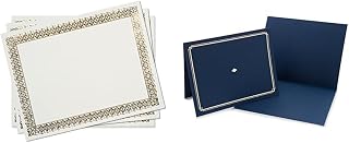 Gartner Studios Gold Foil Certificate Paper, Parchment Design, 80lb 8.5” x 11”, 15 Count & Certificate Kit, Includes 6 8.5" x 11" Blue with Gold Detail Certificate Holders