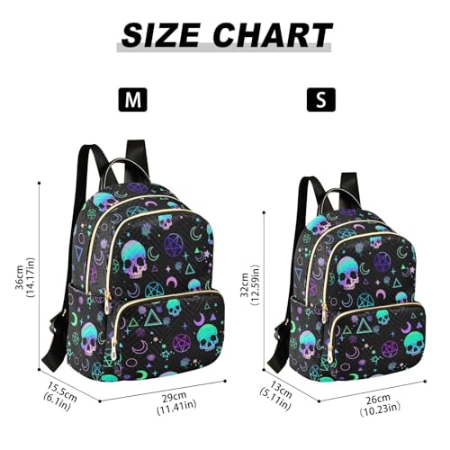 Image of Women Fashion Backpack Purse Magic Skull Rucksack, S | Casual Lightweight Quilted Daypack Ladies Bag for College Travel Work