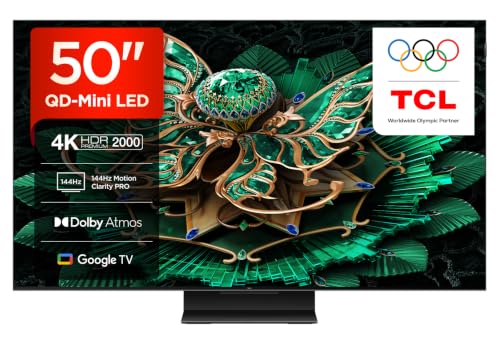 TCL 50C7K-UK 50 Inch QD-Mini LED TV 4K HDR Premium 2000 Smart TV Powered by Google TV (Dolby Vision IQ & Atmos HVA Panel 144Hz Motion Clarity Pro Game Master)
