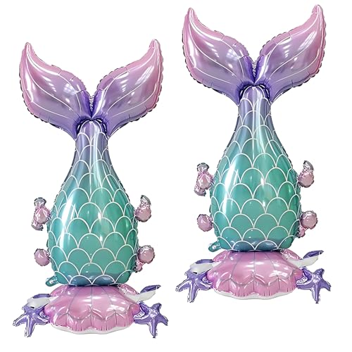 PHOGARY 2 Pcs Big Mermaid Tail Balloons Standing Inflatable Mylar Foil Balloon for Summer Beach Under the Sea Mermaid Birthday Decorations Party Favors