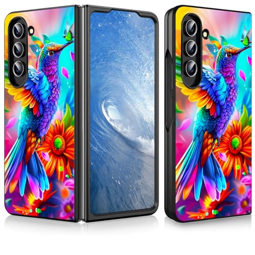 BPQOJB for Galaxy Z Fold 6 Case with Colorful Sunflower Hummingbird Pattern Design Printed Cute Slim Hard PC Shock Proof Protective Phone Case for Samsung Galaxy Z Fold 6 7.6 inch 2024