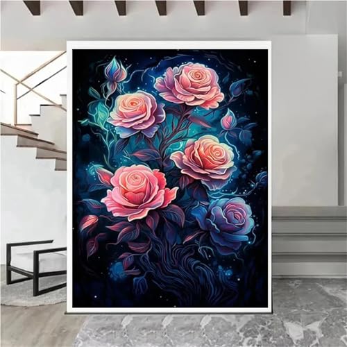 Suneve Floral vintage Pintura Diamante Adultos Principiante,Bricolaje 5D Round Diamond Painting Kit Completo,diamond painting Manualidades Para Decoración de Hogar Pared Regalo 35x55cm