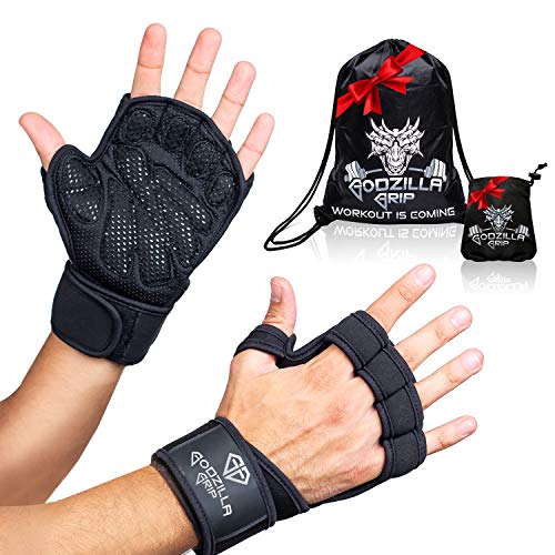 Godzilla Grip Fitness Gloves for Weightlifting, Crossfit – Black Workout Gloves with Wrist Support & Full Palm Protection for Men &Women – Hand Protection for Lifting, Workouts, Cross Training