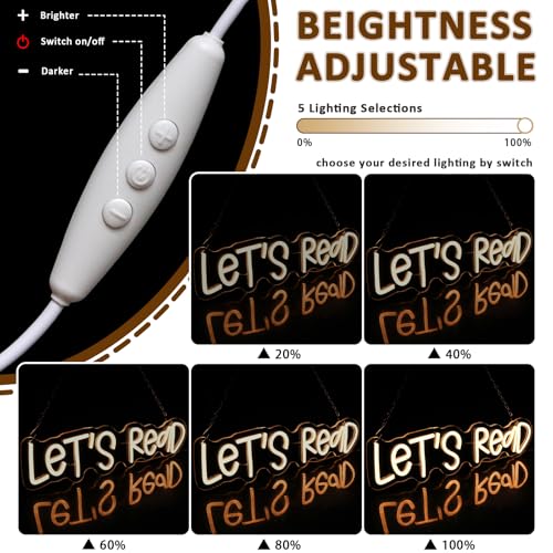 Image of Let's Read Neon Sign for Wall Decor, Reading Led Signs for Library, USB Dimmable Book Neon Lights for Classroom Reading Corner Bedroom Study Room Home Book Club Motivational Wall Art