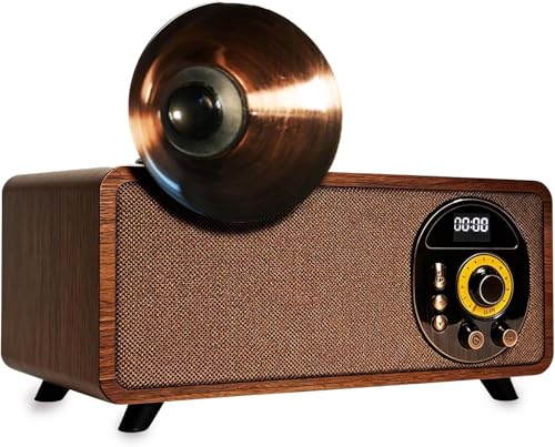 Retro Wooden Clock Radio with 25W Double Speaker Large Vintage Radio Bluetooth Speaker with 6.0 Bluetooth Version FM Radio Heavy Bass Stereo Retro Wireless Speaker Support USB/TF/AUX