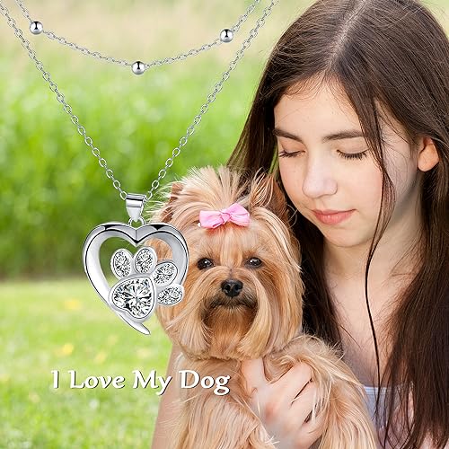 Micory Hundepfote Halskette für Damen 925 Sterling Silber mit Herz Zirkonia Kette Damen Verstellbar Ketten Valentinstag Muttertag Geburtstags Weihnachten Geschenk für Sie Frauen Freundin
