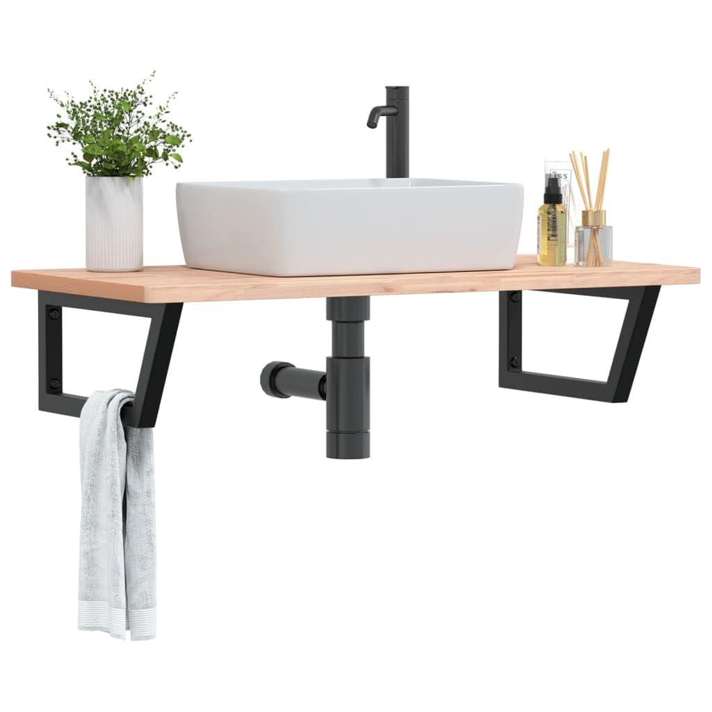 Lavabo da parete in legno massello di faggio, 100 x 50 cm, nero