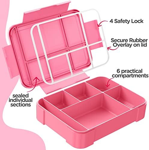 WayEee Bento Lunch Box 1330ml Lunch Box Kids Leak-Proof Lunch Box with Compartments for School, Work(Pink)