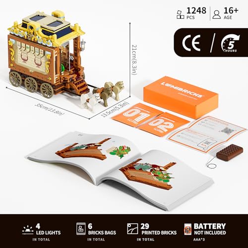 Lumibricks Medieval Troupe Carriage Lighting Building Bricks Set - Middle Ages City Town Playset Multi-Form Modular Collection Display Kit with Minifigures 1248 Pcs for Adults & Teens - image 8